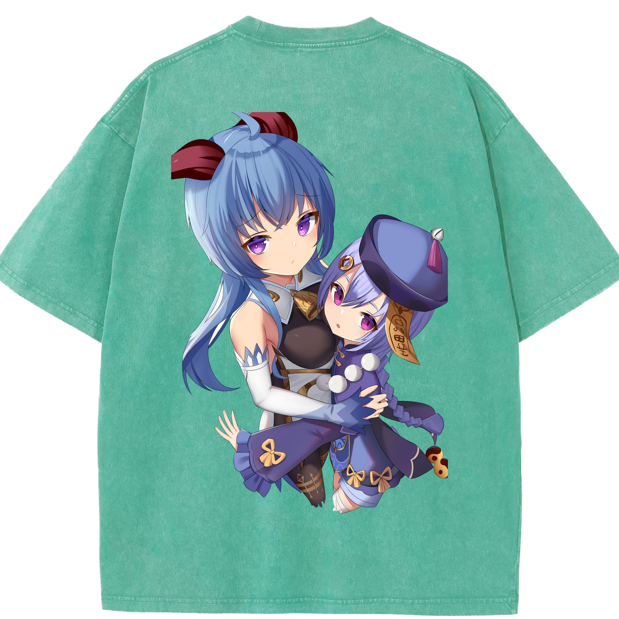 げんし神 甘雨 かんう genshin Ganyu 綿100% ヴィンテージ風 半袖Tシャツ（背面プリント）